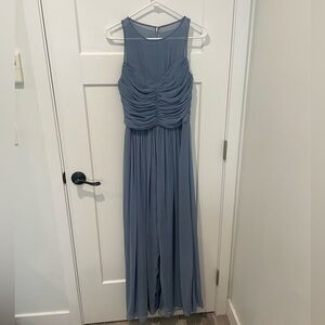 Dessy Collection Slate Blue Ruched Halter Gown/Bridesmaids Dress